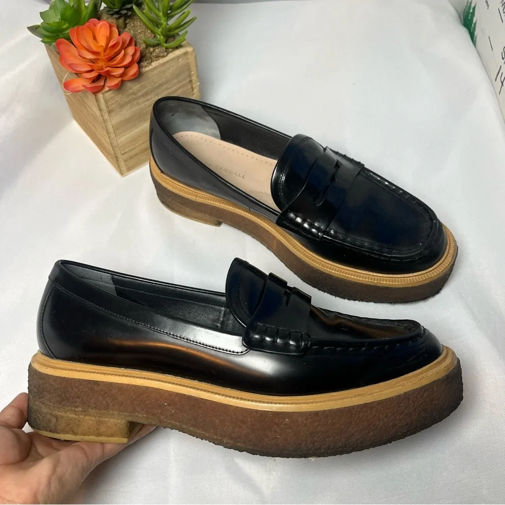 Loeffler Randall Sleek Black Loafers with Tan Platform Sole